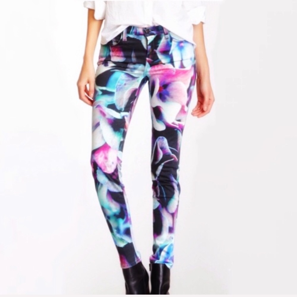 J BRAND Hydra Print Skinny Jeans Pants colorful marble rave neon